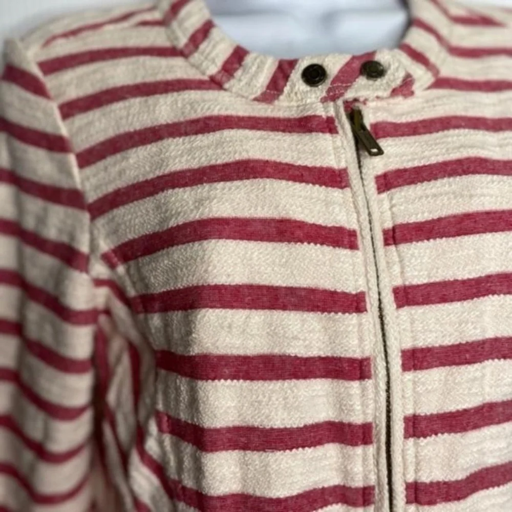 Free People Peplum Pink Striped Full Zip Terry Jacket XS